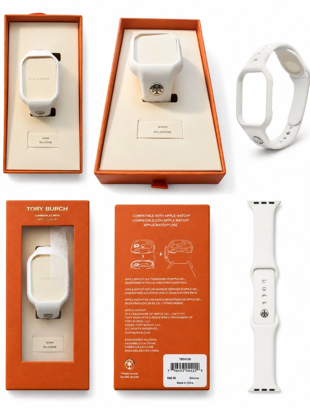 TORY BURCH T MONOGRAM TBS0117 WHITE SILICONE 41MM APPLE WOMENS WATCH BAND